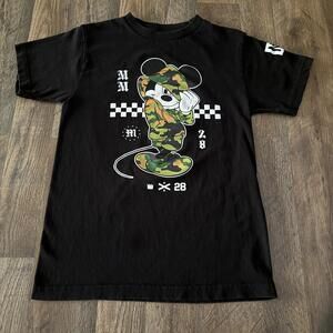 Mickey Mouse Dressed In Camouflage Fatigue Black T-Shirt Mens Small NEFF DISNEY